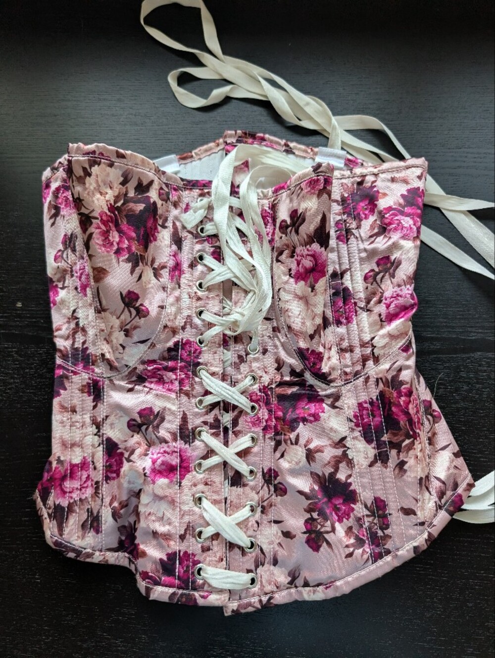 Pink Floral Front Closure Corset